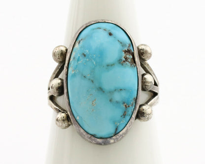 Navajo Ring .925 Silver Morenci Turquoise Native American Artist C80s