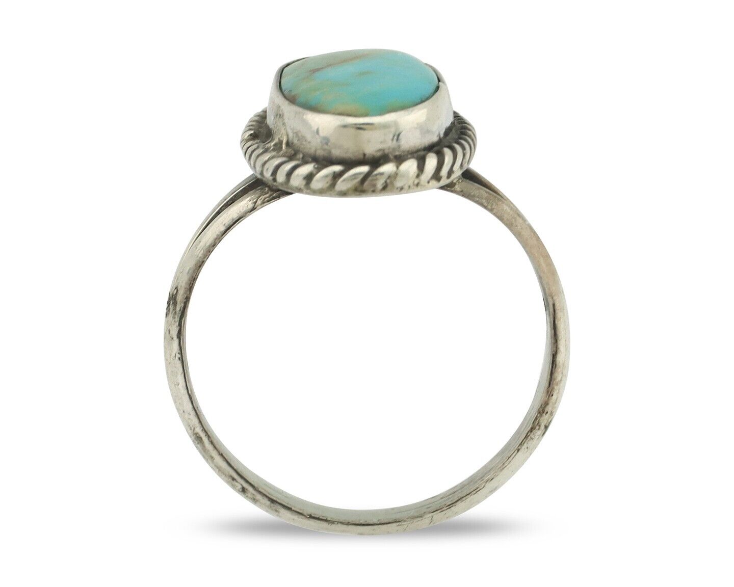 Navajo Ring 925 Silver Natural Blue Kingman Turquoise Native Artist C.80's