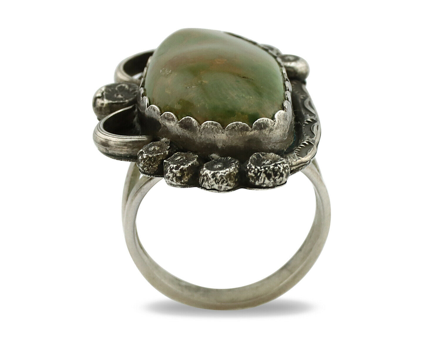 Navajo Ring .925 Silver Manassas Turquoise Artist Signed R C.1980's