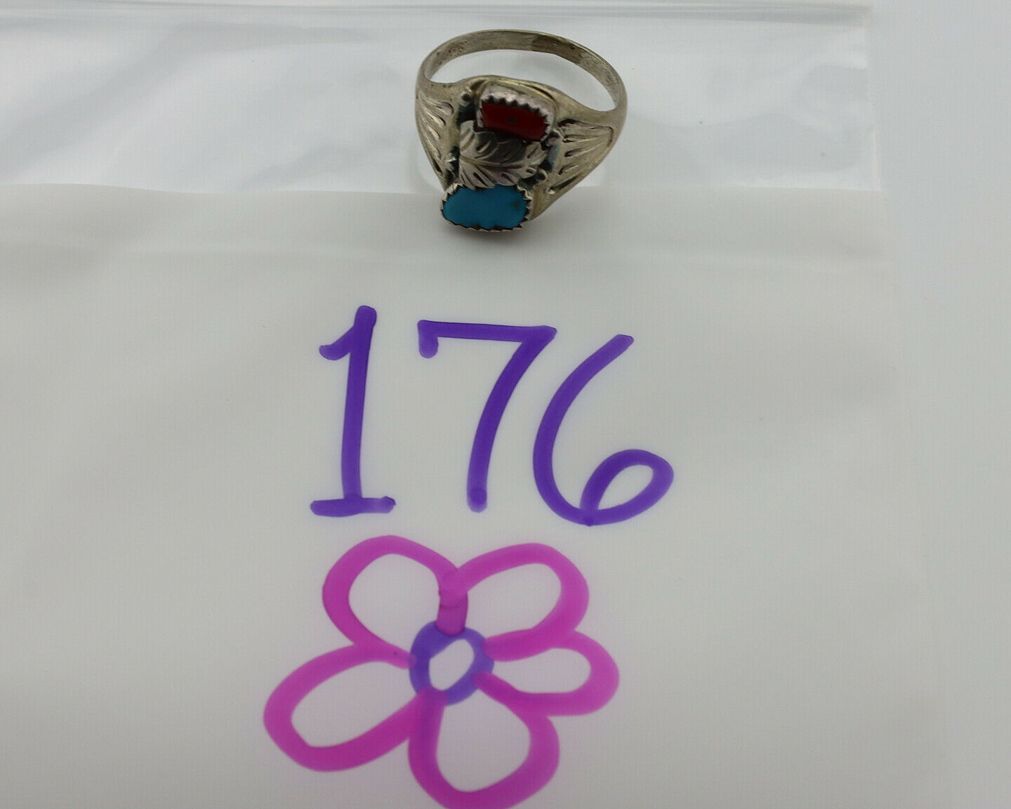Navajo Ring .925 Silver Sleeping Beauty Turquoise Native Artist C.1980's