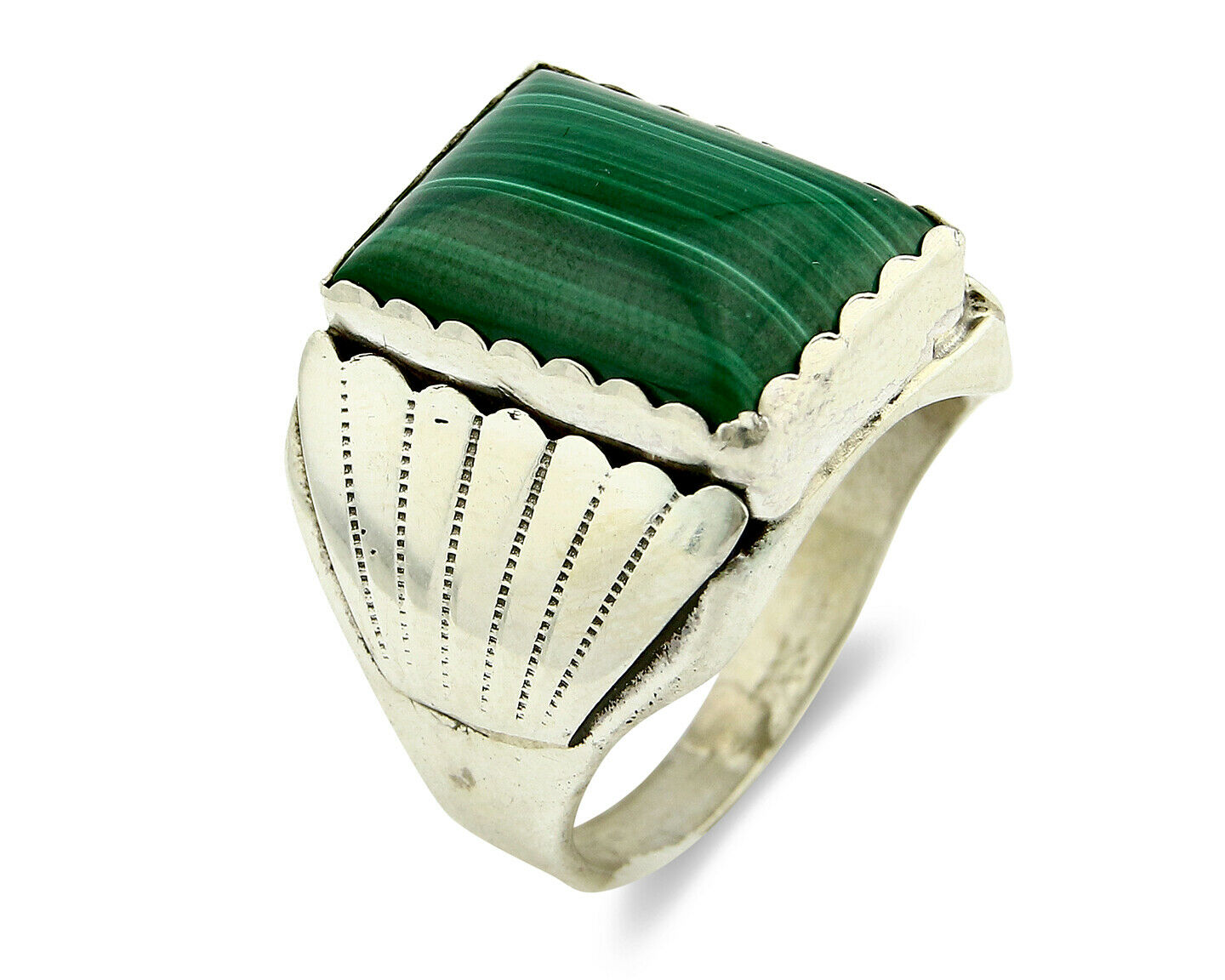 Navajo Ring .925 Silver Natural Malachite Signed Artist DL Native American C.80s