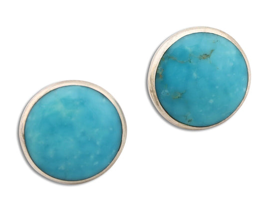 Navajo Earrings 925 Silver Natural Kingman Turquoise Artist Signed JM C.90's