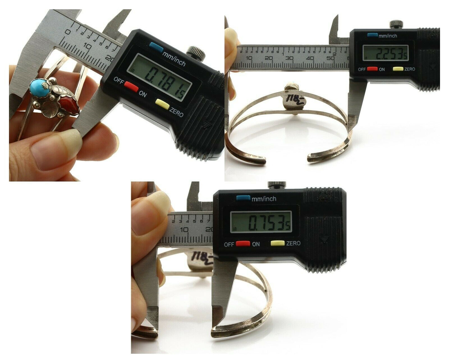 Navajo Bracelet .925 Silver Natural Turquoise & Coral Native American Artist 80s