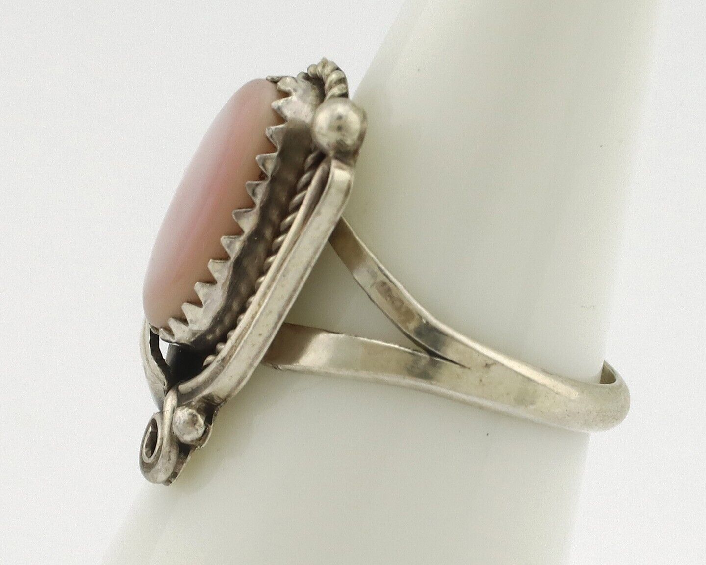Navajo Ring .925 Silver Natural Pink Mussel Artist Signed Justin Morris C.80's