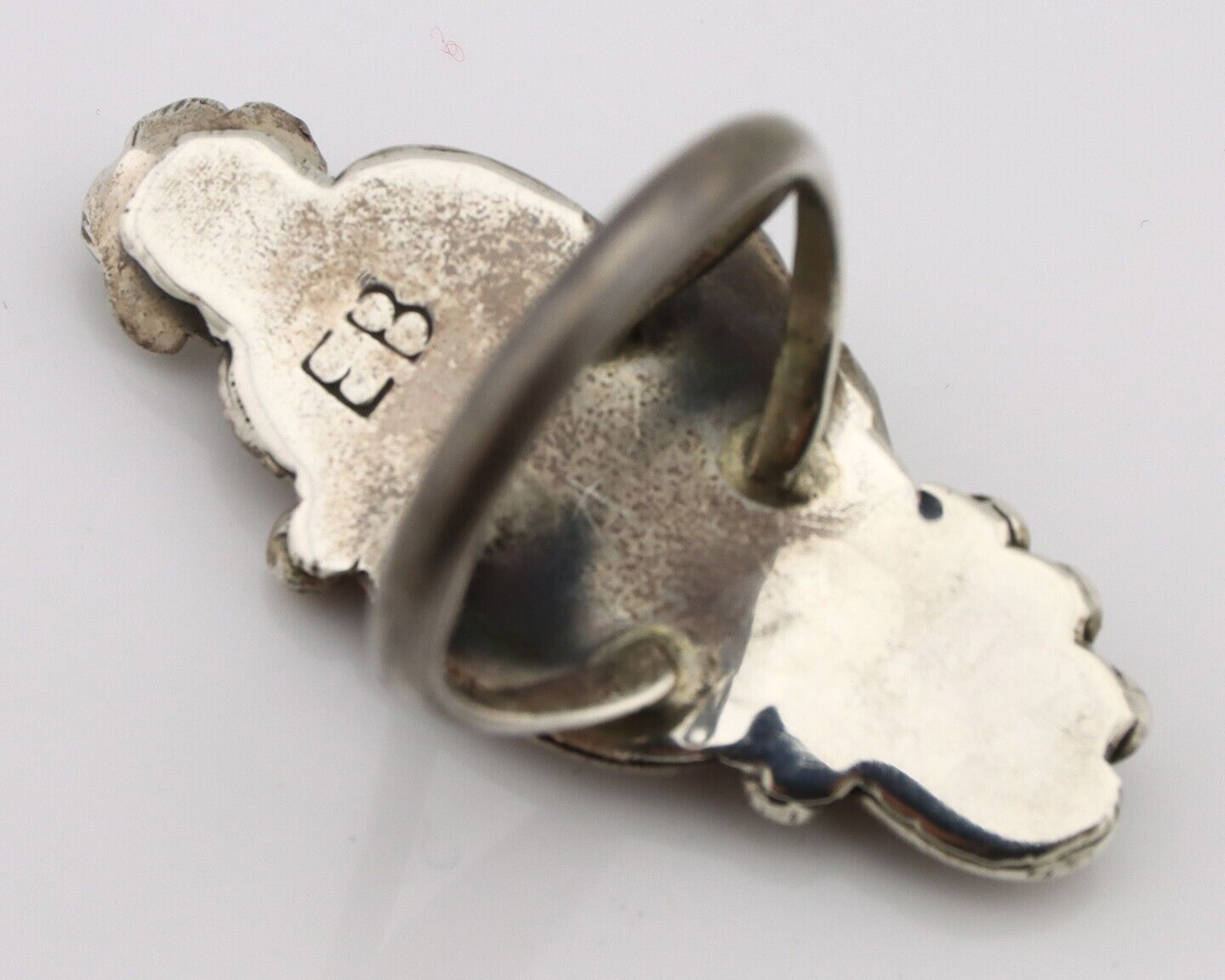 Navajo Handmade Ring 925 Silver Turquiose & Coral Artist Signed EB C.80's