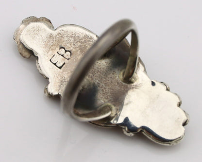 Navajo Handmade Ring 925 Silver Turquiose & Coral Artist Signed EB C.80's