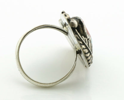 Navajo Ring .925 Silver Turquoise & Coral Artist Signed Thomas Singer C.80's