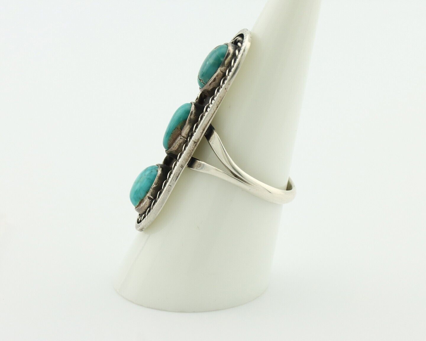 Navajo Ring .925 Silver Natural Blue Turquoise Native American Artist C.80's