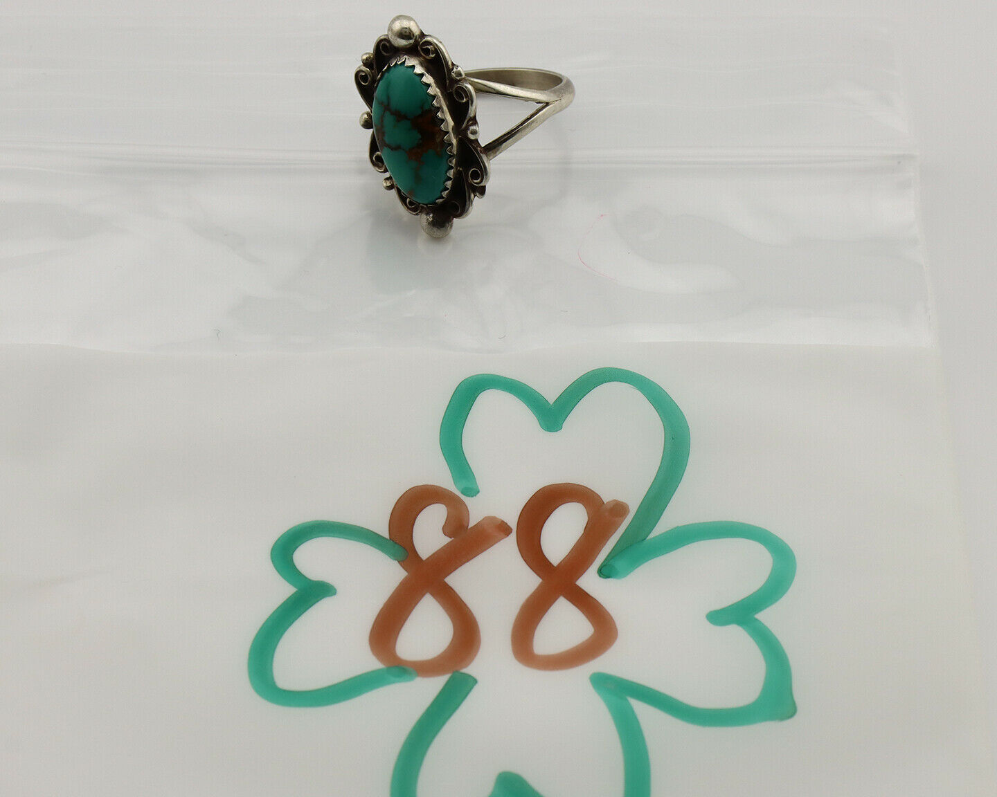 Navajo Ring .925 Silver Spiderweb Turquoise Native American Artist C.80's