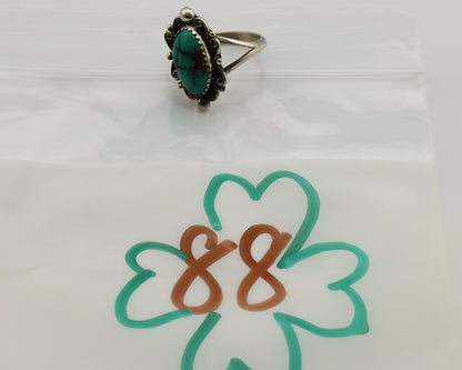 Navajo Ring .925 Silver Spiderweb Turquoise Native American Artist C.80's