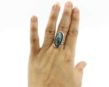 Navajo Ring .925 Silver Spiderweb Turquoise Artist Signed B C.1980's
