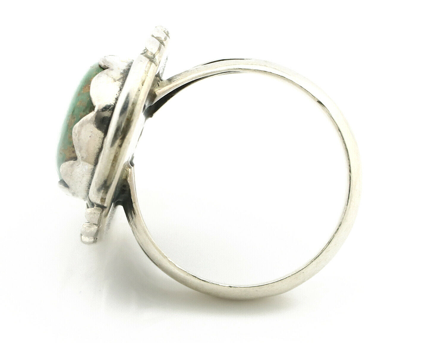 Navajo Ring .925 Silver Natural Green Turquoise Signed Apache C.80's