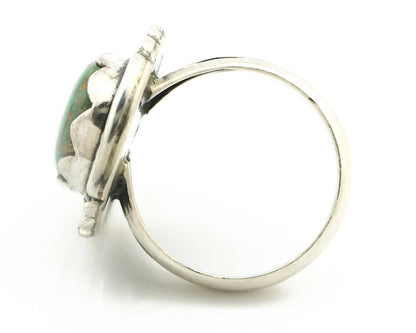Navajo Ring .925 Silver Natural Green Turquoise Signed Apache C.80's