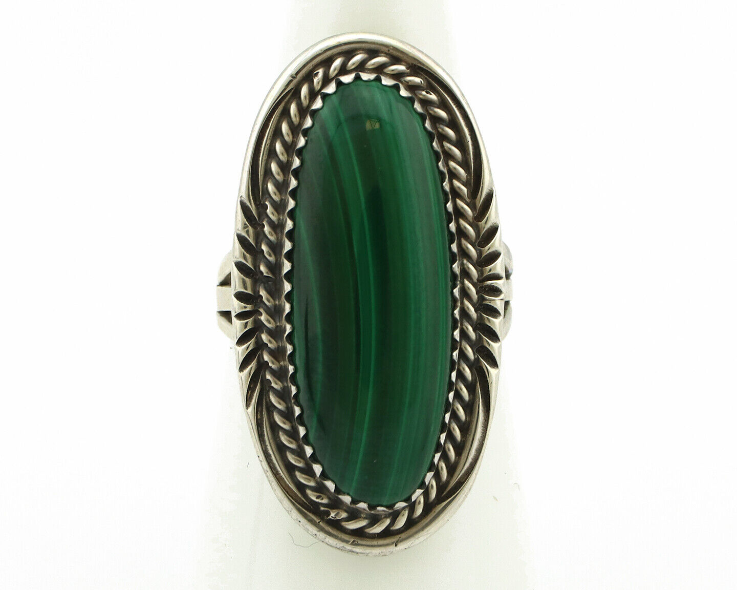 Navajo Ring 925 Silver Natural Green Malachite Signed William Denetdale C.80's