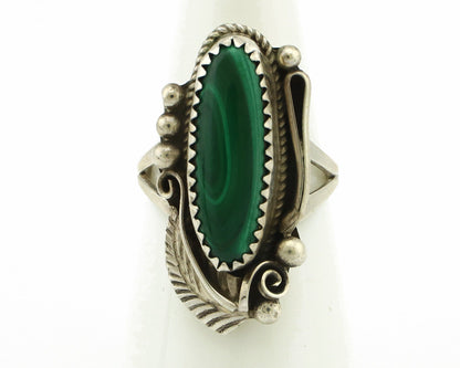 Navajo Ring 925 Silver Natural Green Malachite Signed Justin Morris C.80's