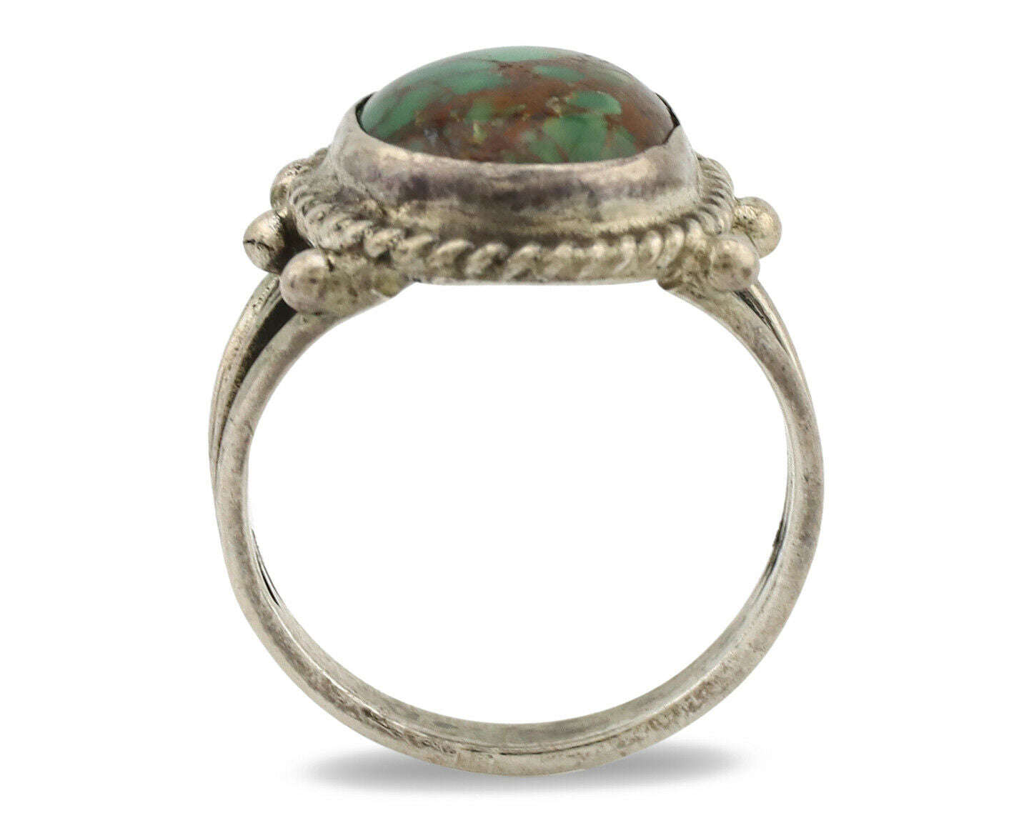 Navajo Ring .925 Silver Green Turquoise Native American Artist C.1980's