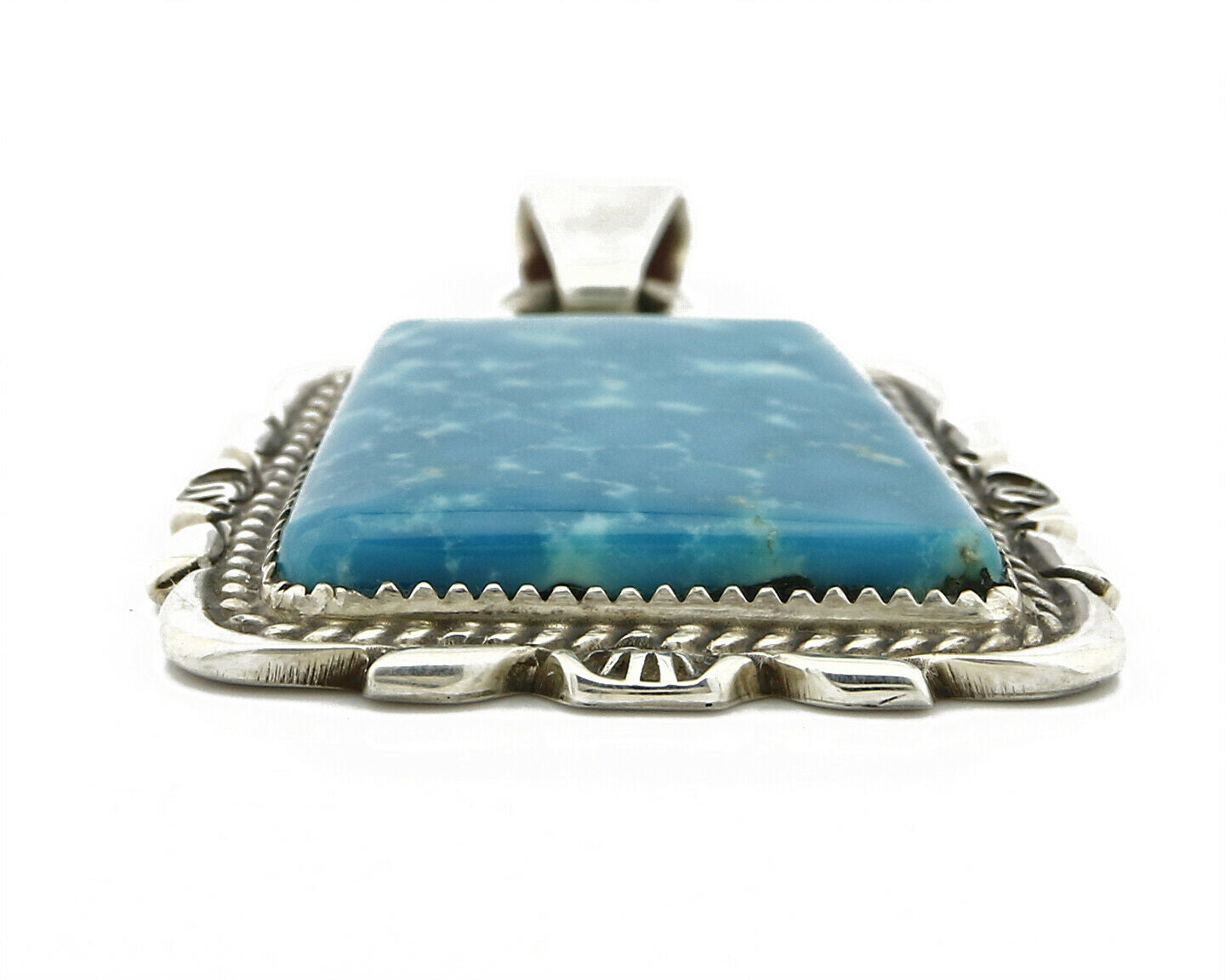C. 1980-90's Navajo Signed TALHAT Blue Turquoise .925 Silver Pendant