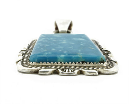 C. 1980-90's Navajo Signed TALHAT Blue Turquoise .925 Silver Pendant
