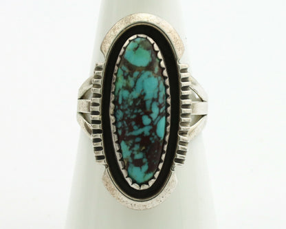 Navajo Ring .925 Silver Spiderweb Turquoise Artist Signed B C.1980's