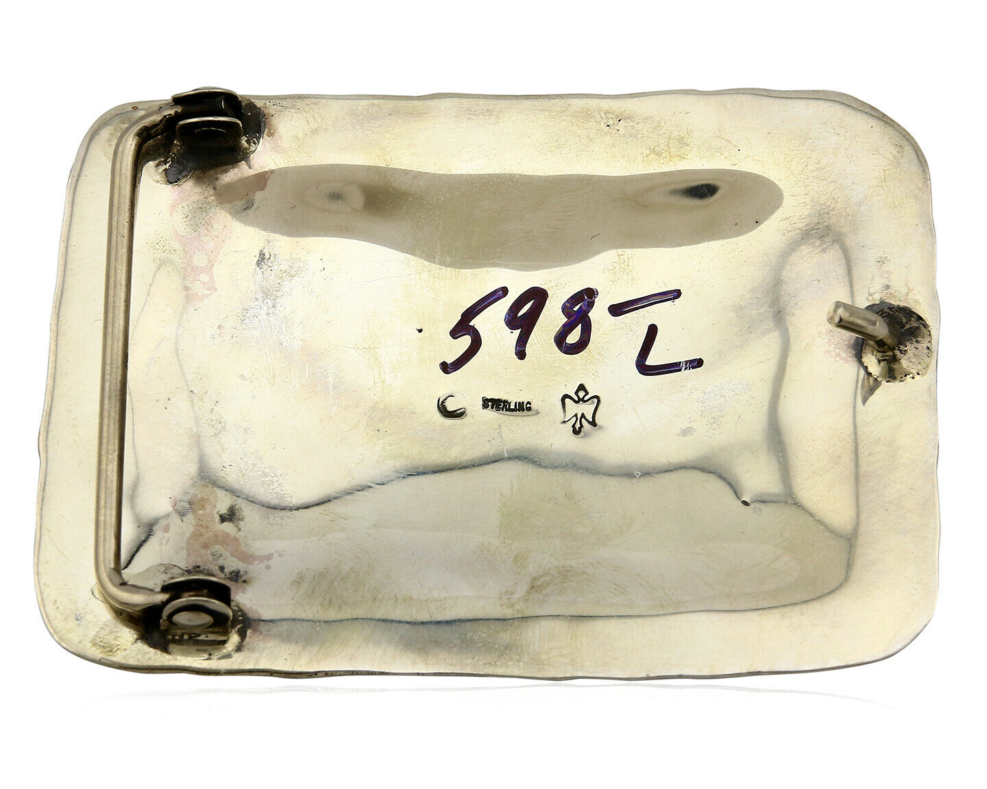 Navajo Belt Buckle .925 Silver Turquoise Native Artist Signed C Montoya C.80's