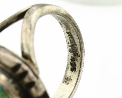 Navajo Ring .925 Silver Kingman Turquoise Artist Signed Gecko C.1980's