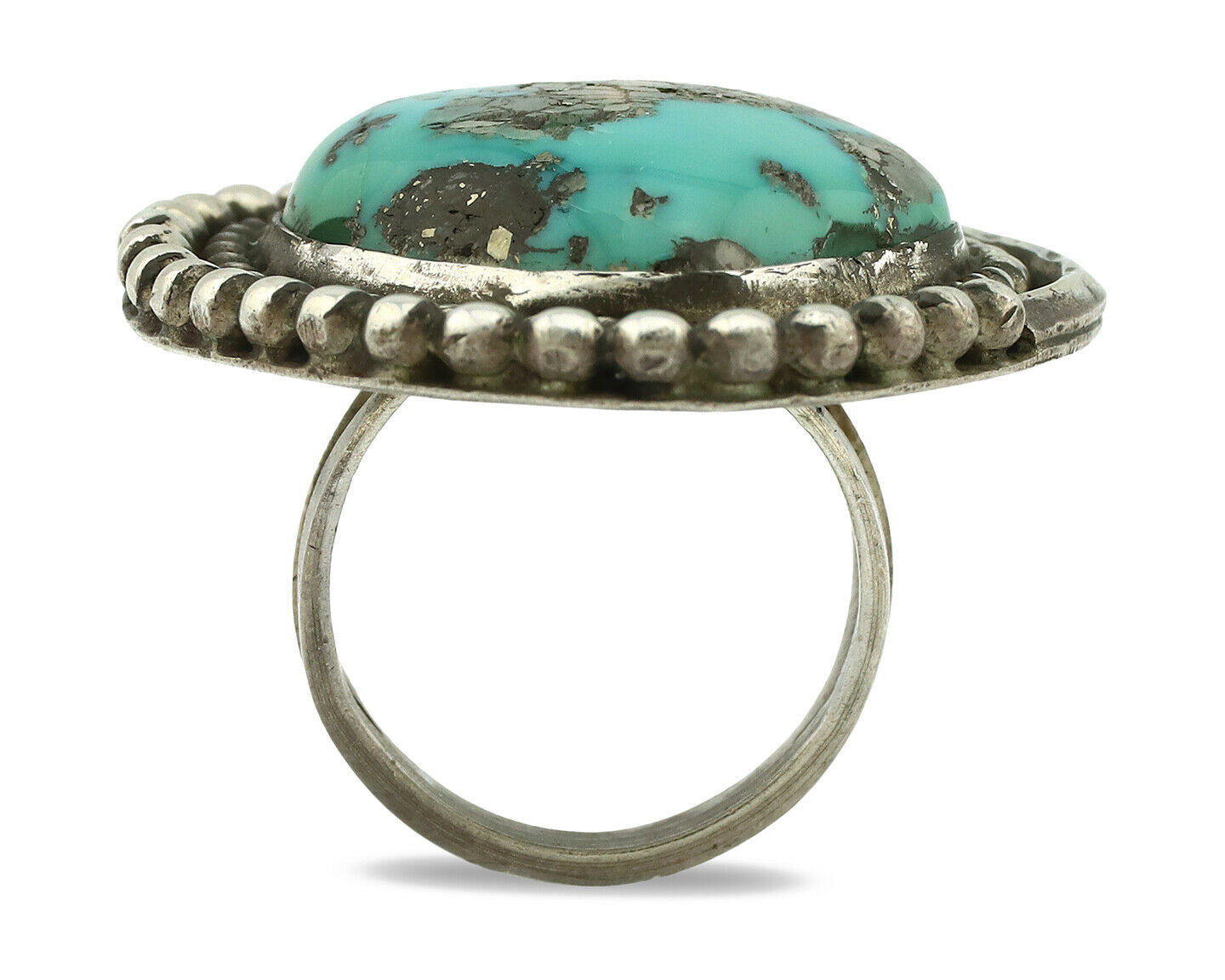 Navajo Ring .925 Silver Morenci Turquoise Native American Artist C.80's