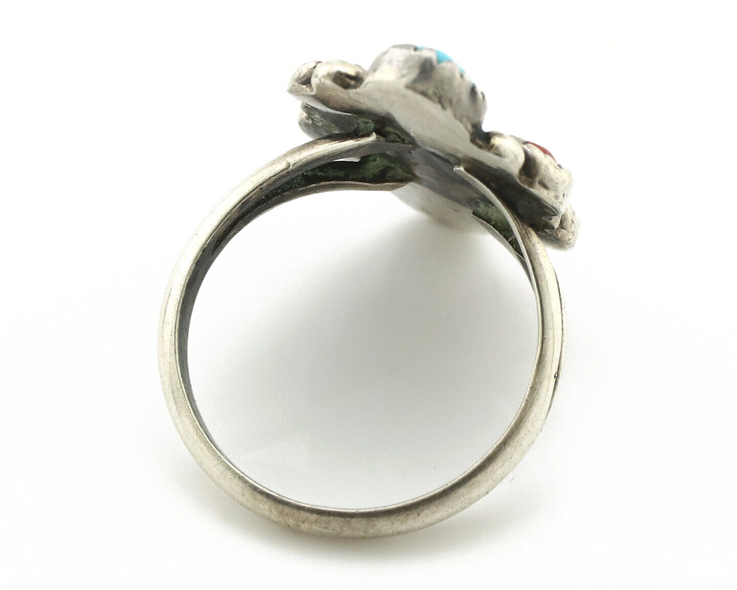 Navajo Ring 925 Silver Turquoise & Coral Handmade Native American Artist C.1980s