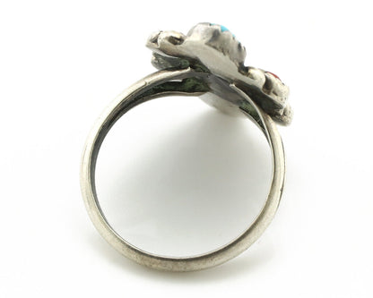 Navajo Ring 925 Silver Turquoise & Coral Handmade Native American Artist C.1980s
