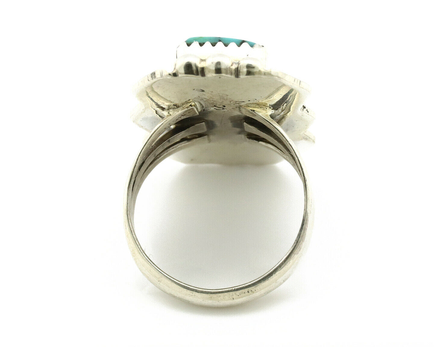 Navajo Ring .925 Silver Natural Aqua Turquoise Signed Apache C.80's