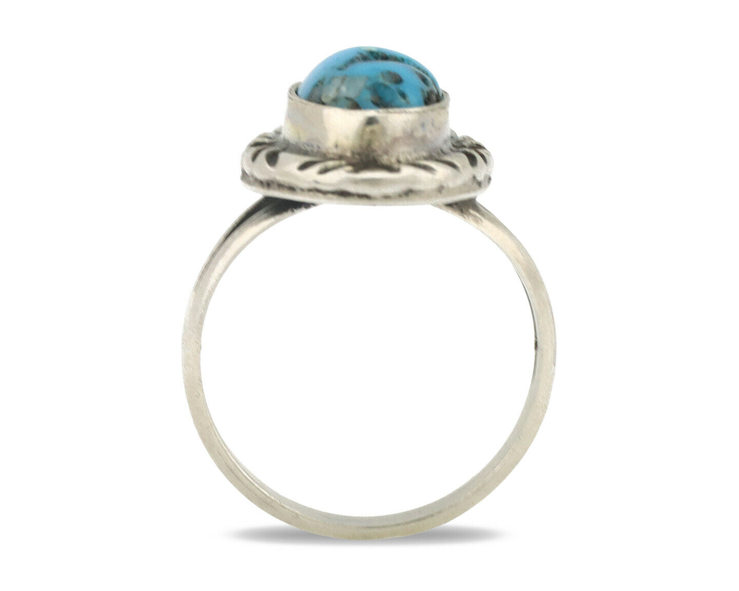 Navajo Ring .925 Silver Sleeping Beauty Turquoise Native Artist Signed C.80's