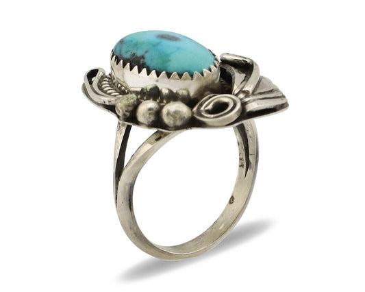 Navajo Ring 925 Silver Sleeping Beauty Turquoise Signed Justin Morris C.80's