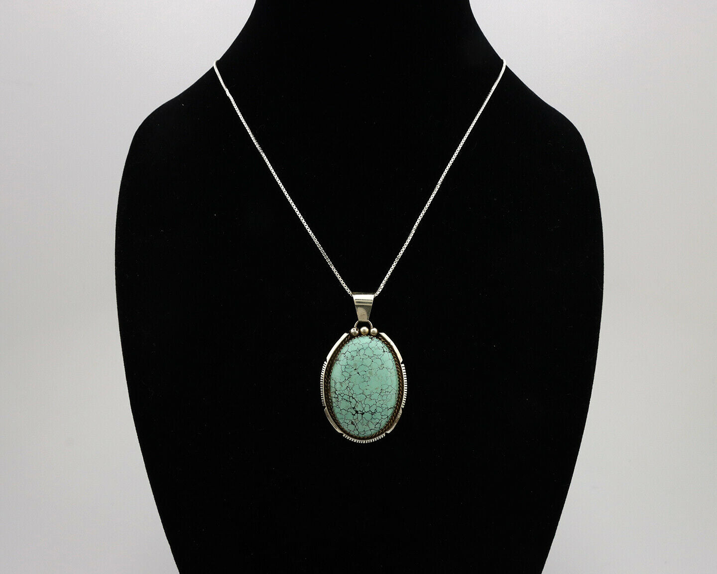 Navajo Necklace .925 Silver Spiderweb Turquoise Signed BB C.80's