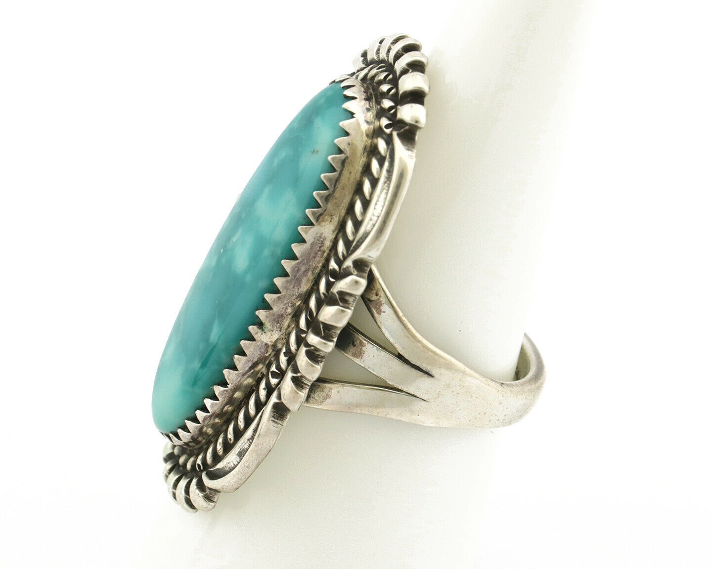 Navajo Ring .925 Silver Green Turquoise Native American Artist C.80's
