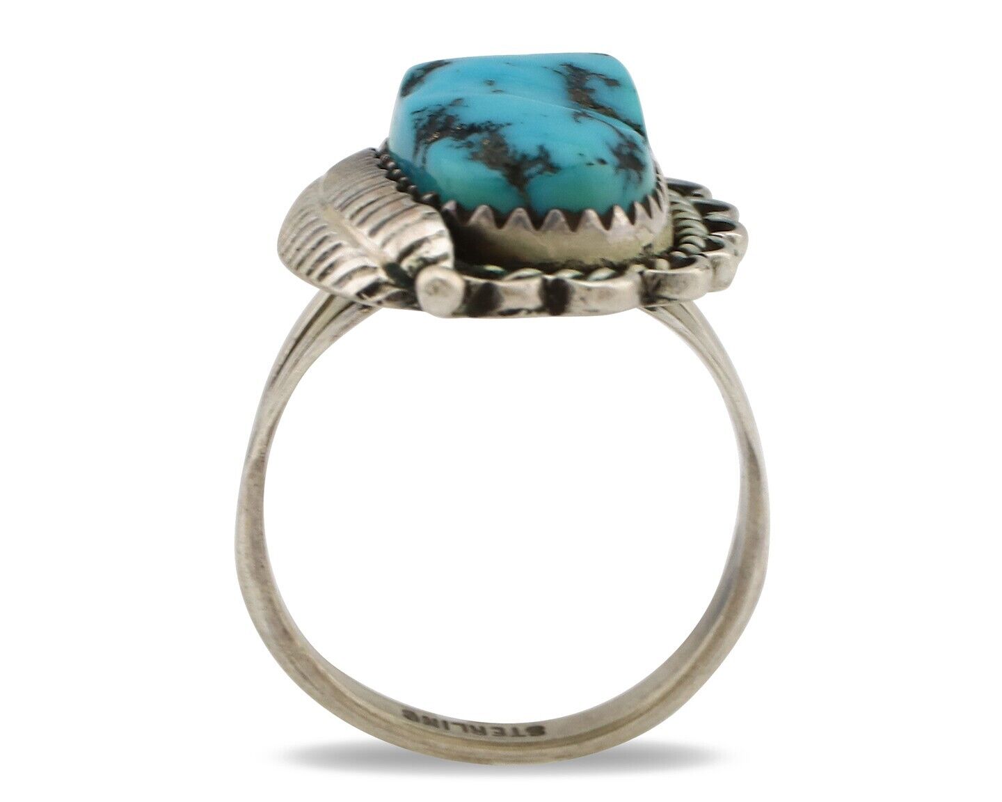 Navajo Ring .925 Silver Sleeping Beauty Turquoise Native American Artist C.80's