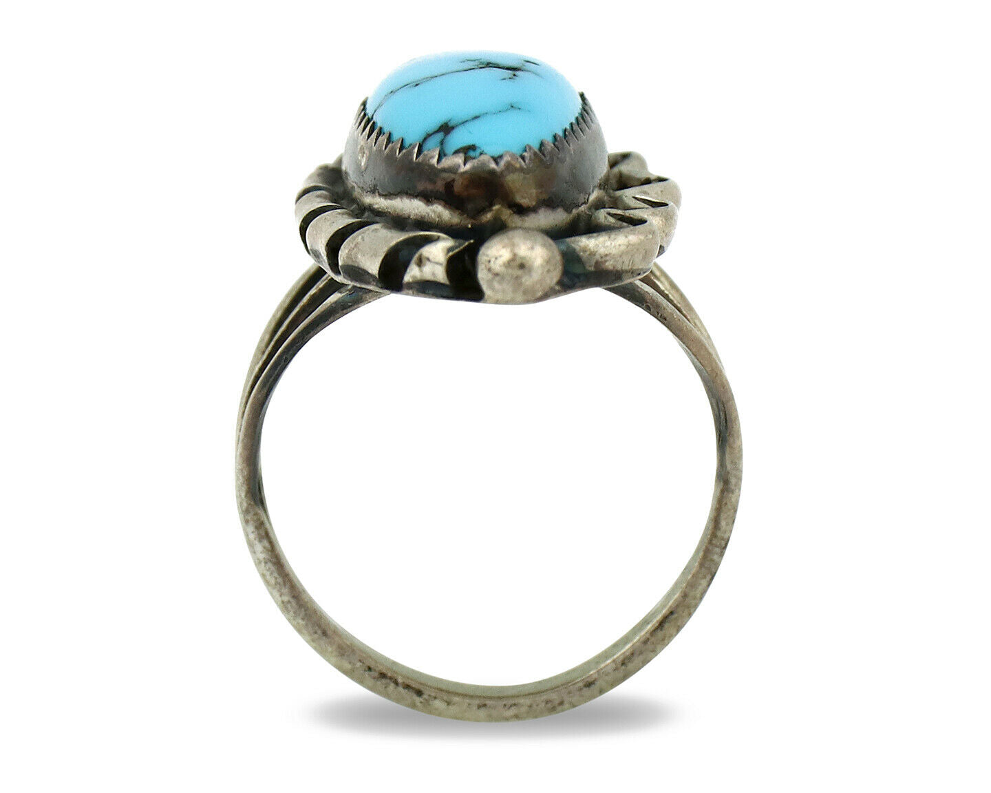 Navajo Ring .925 Silver Natural Blue Turquoise Artist Signed SC C.80's