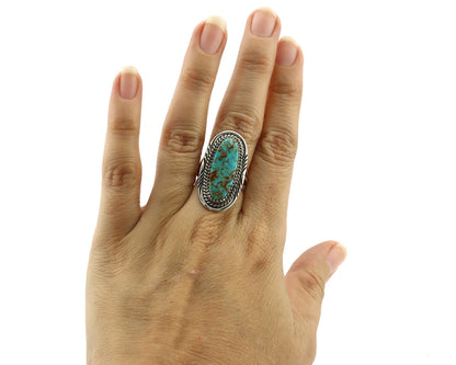 Navajo Ring 925 Silver Natural Blue Turquoise Artist Signed USA C.80's