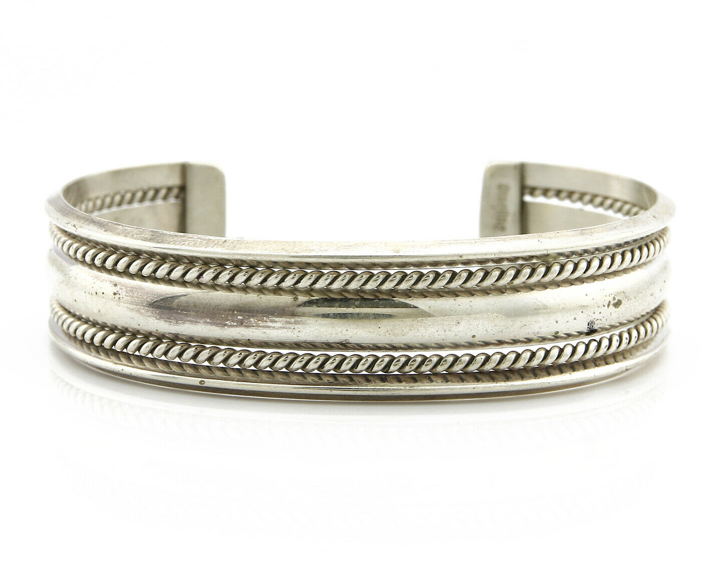 Navajo Bracelet .925 Silver Handmade Hand Stamped Signed Artist TAHE Circa 1980s