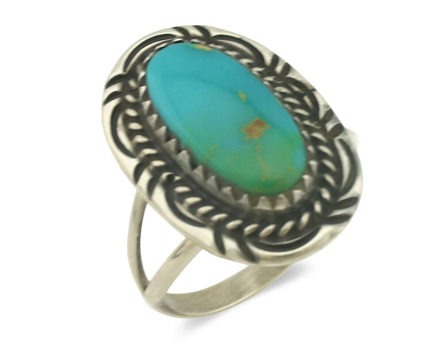 Navajo Ring .925 Silver Natural Turquoise Native American Artist C.1980's