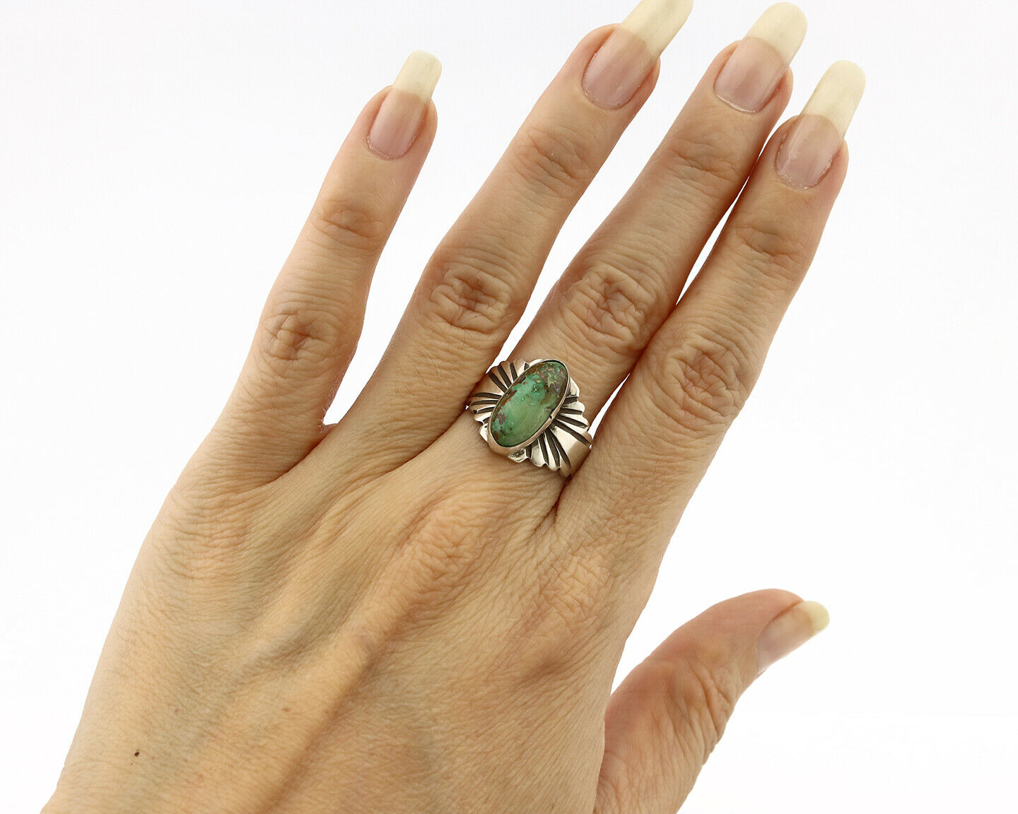 Navajo Ring .925 Silver Bisbee Turquoise Artist Signed Apache C.80's