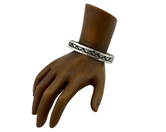 Navajo Bracelet .925 Silver Handmade Overlay Style Signed Tommy Billy Cuff C80s