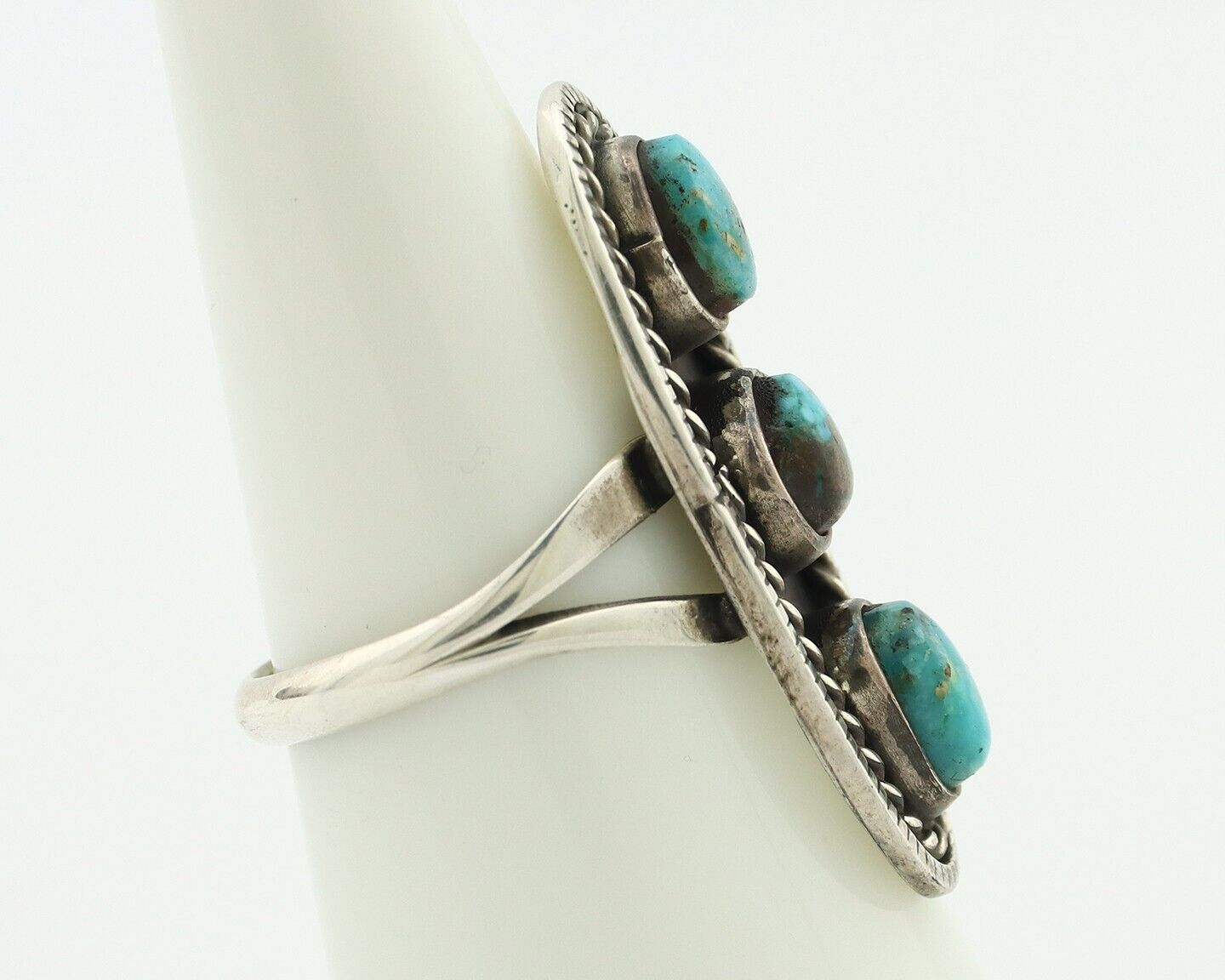 Navajo Ring .925 Silver Natural Blue Turquoise Native American Artist C.80's