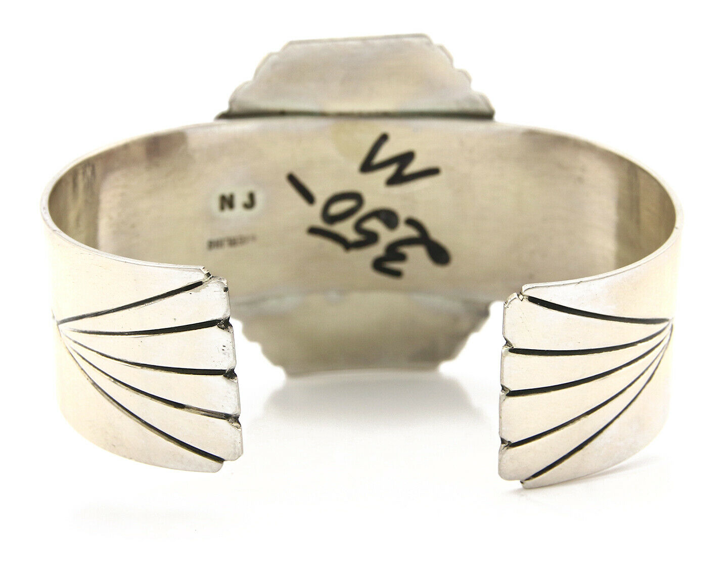 Navajo Bracelet .925 Silver Artist Signed NJ Black Onyx C.80's