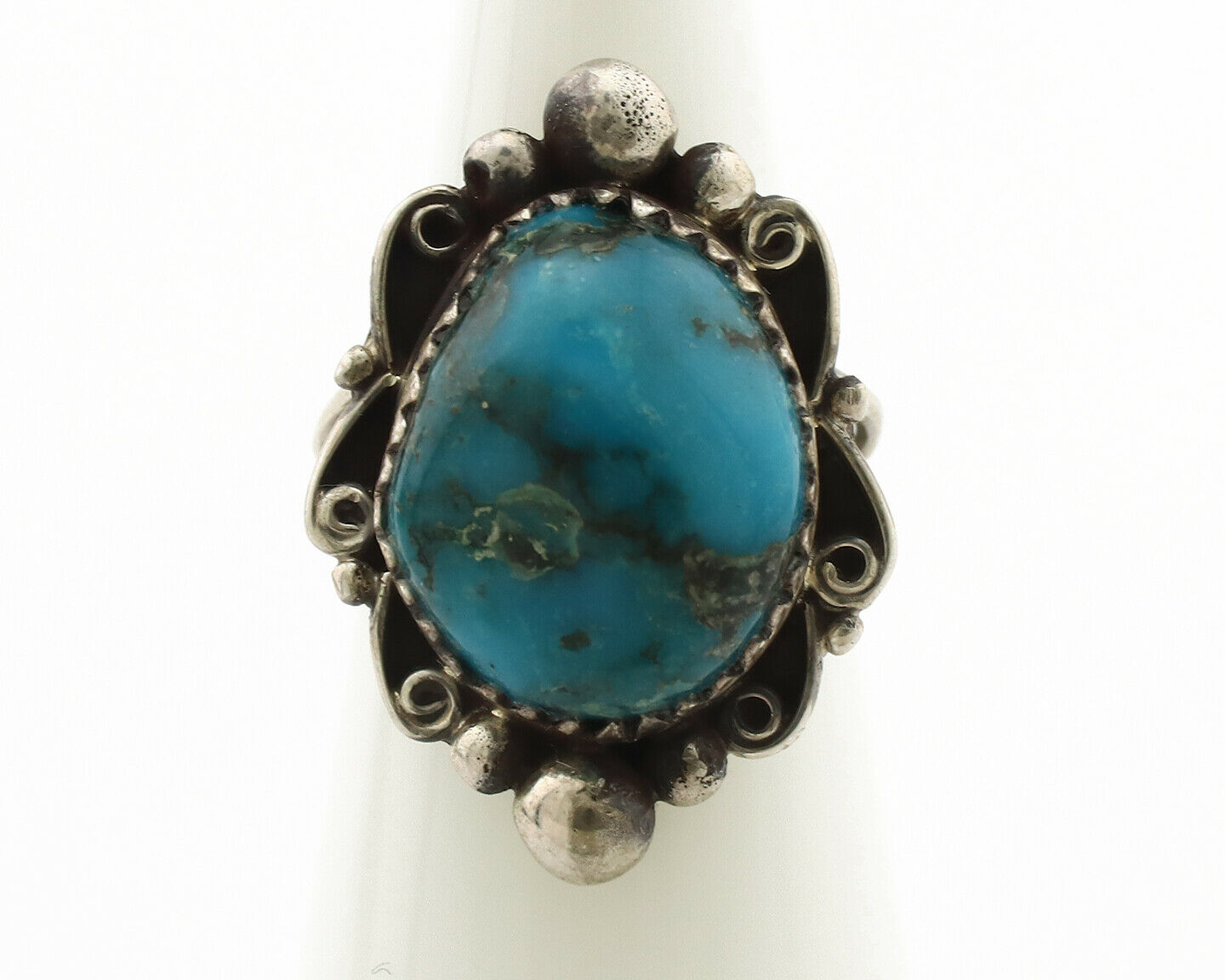 Navajo Ring .925 Silver Morenci Turquoise Native American Artist C.1980's