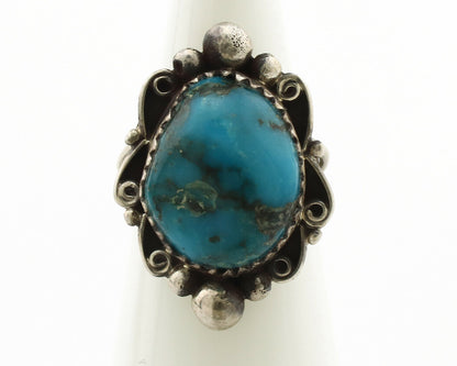 Navajo Ring .925 Silver Morenci Turquoise Native American Artist C.1980's