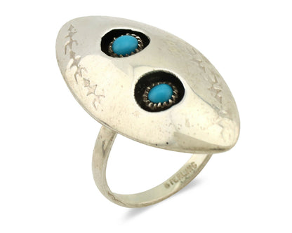 Navajo Ring .925 Silver Handmade Spiderweb Turquoise Native Artist C.1980's