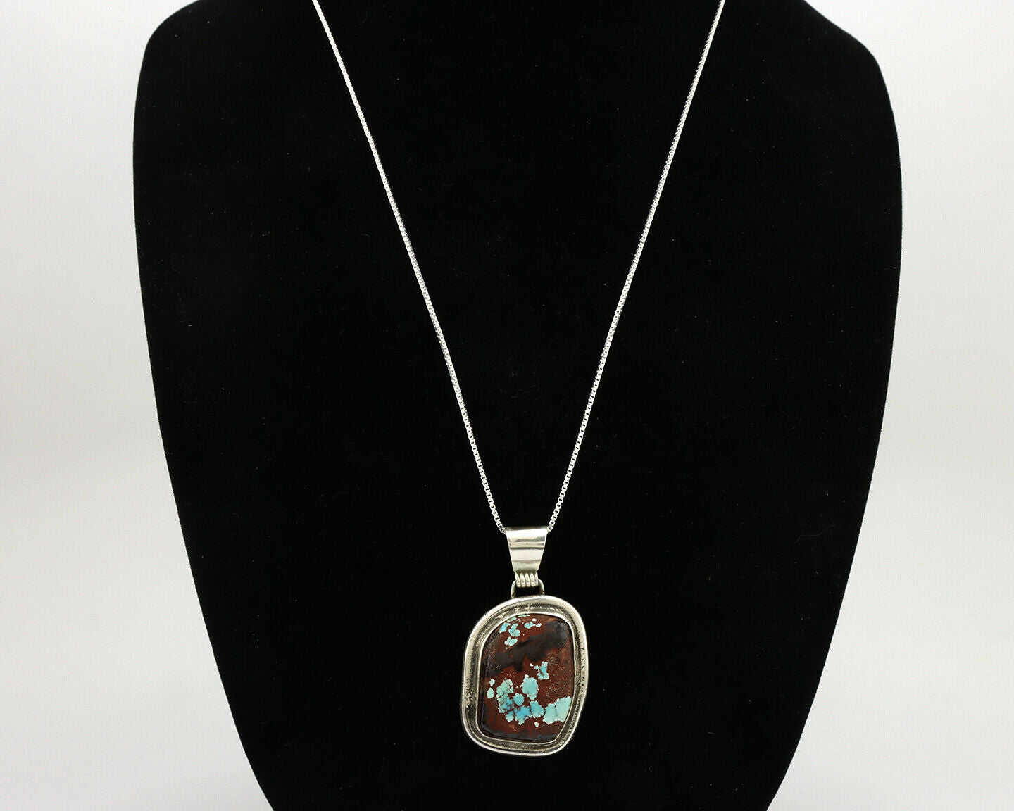 Navajo Necklace .925 Silver Painted House Turquoise Signed Sun C.1980's