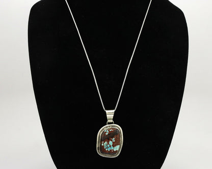Navajo Necklace .925 Silver Painted House Turquoise Signed Sun C.1980's