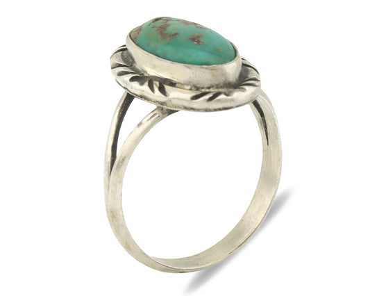 Navajo Ring .925 Silver Kingman Turquoise Native Artist Signed C.80's