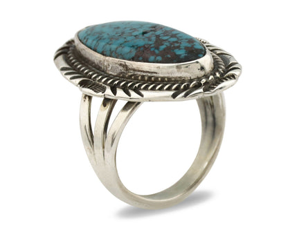 Navajo Ring .925 Silver Black Spiderweb Turquoise Native American Artist C.80's