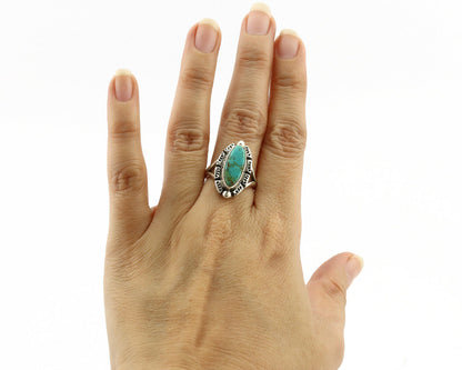 Navajo Ring .925 Silver Natural Mined Turquoise Artist Signed Gecko C.80's